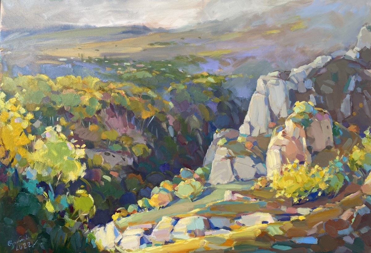 Impressionistic Landscape Oil Painting By Arman Avagyan, 28 X 20, Echoes Of The Highlands, Original Artwork