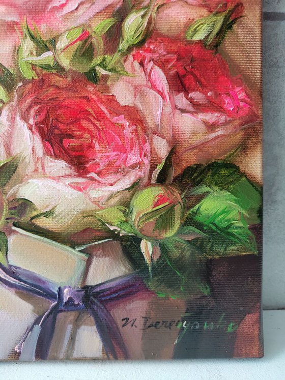 Roses painting, Flowers original canvas art, Custom red roses bouquet, Painting for her, Roses oil painting, Christmas gift for wife