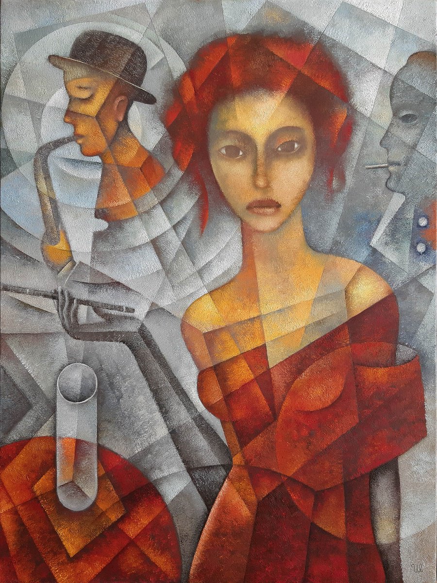 Geometric Portrait Oil Painting By Eugene Ivanov, 24 X 31, 42Nd Street, Original Artwork