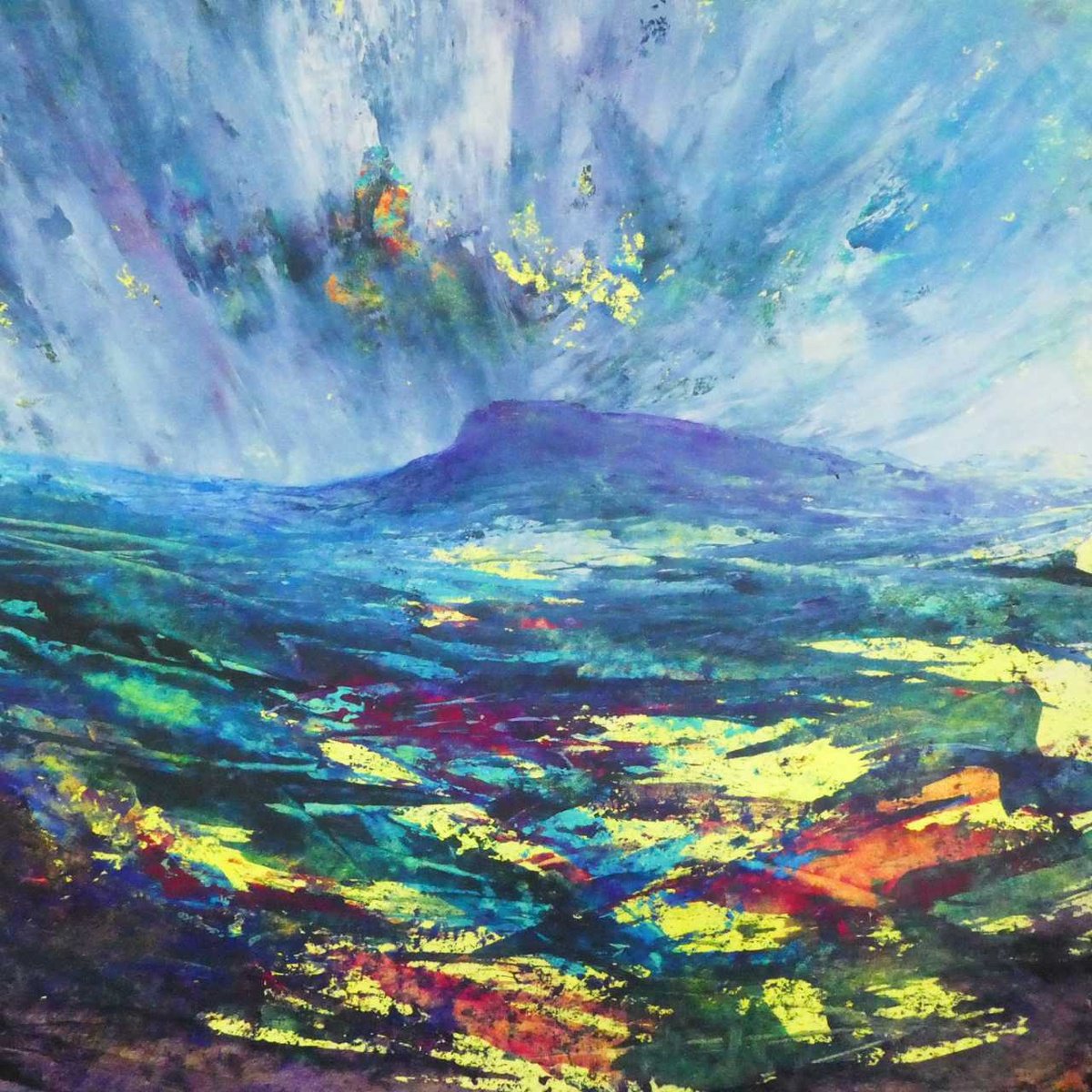 Impressionistic Landscape Acrylic Painting By Oconnart, 17 X 17", Addlebourgh Hill, Original Artwork