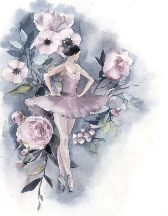 Ballerina And Flowers In Pale Pink And Grey Orig Artfinder