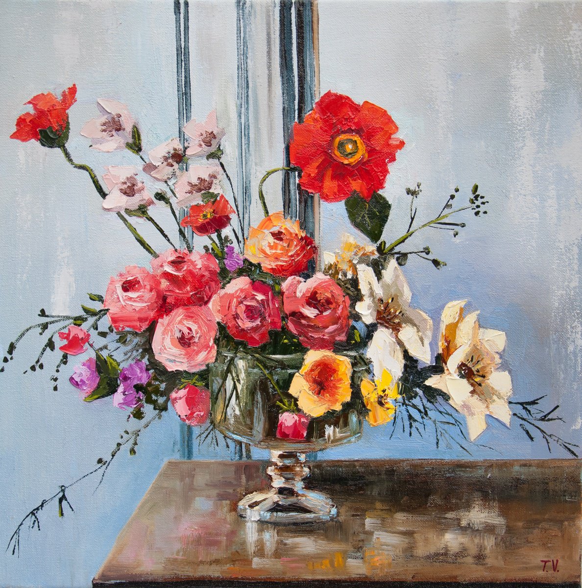 Impressionistic Botanical Oil Painting By Tetiana Vysochynska, 16 X 16", Bouquet Of Flowers., Original Artwork