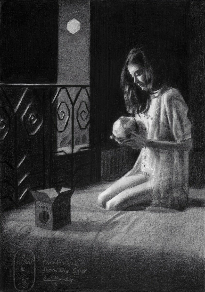 Geometric Portrait Pencil Drawing By Corne Akkers, 8 X 12, Third Rock From The Sun - 15-02-24, Original Artwork