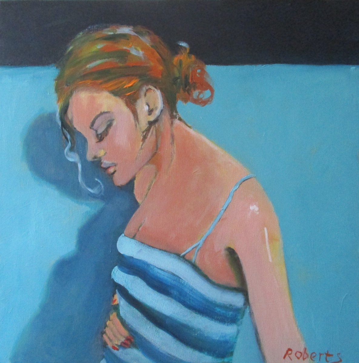 Impressionistic Portrait Acrylic Painting By Rosalind Roberts, 20 X 20", It Takes A Lot Of Thought, Original Artwork