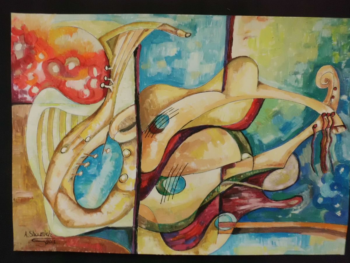 Abstract Still Life Painting By Abdelrahman Shamieh, 17 X 12, Music, Original Artwork