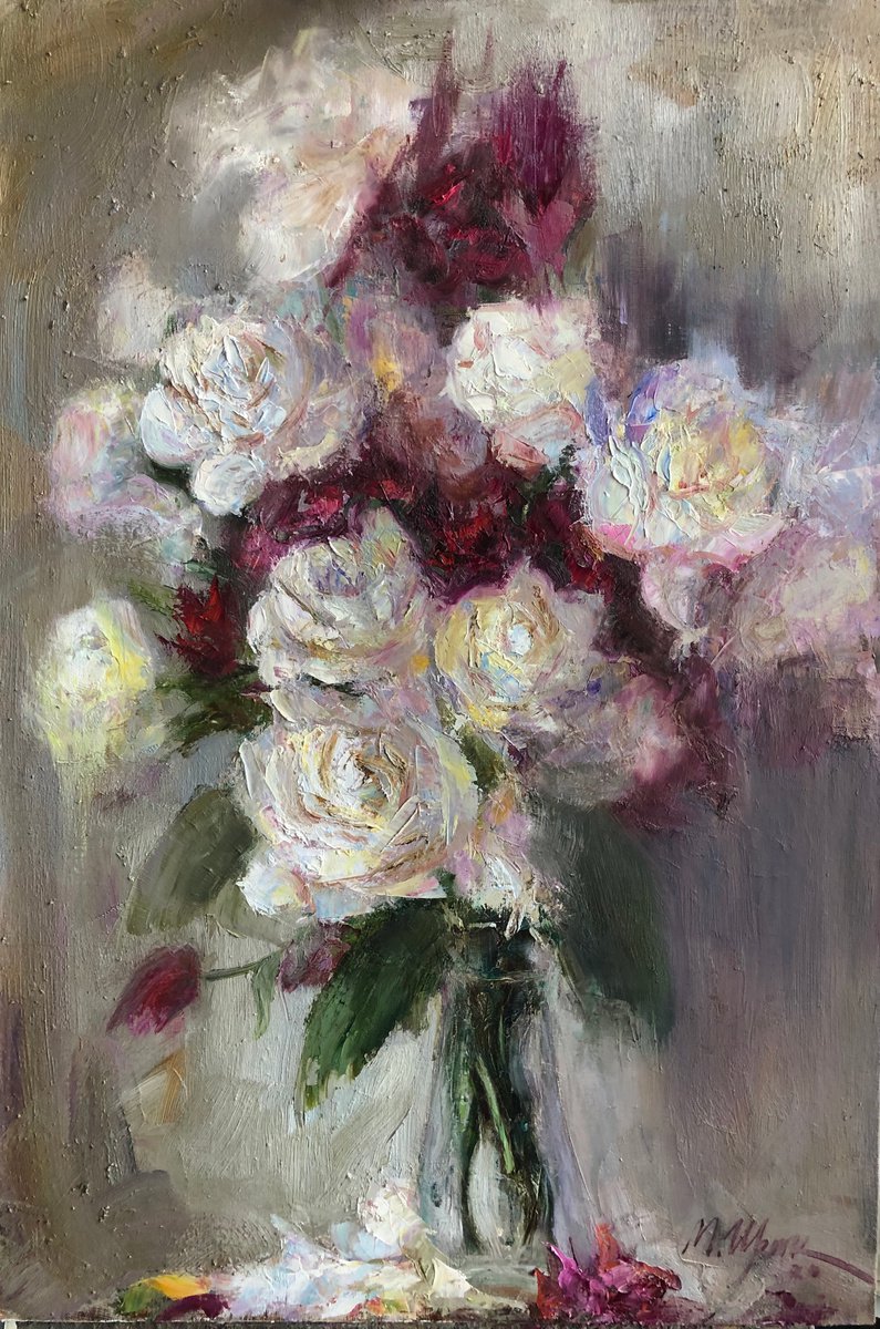 Bouquet in a glass vase. Size 60x90cm. Canvas, oil. Free shipping by Max Schepkovskiy