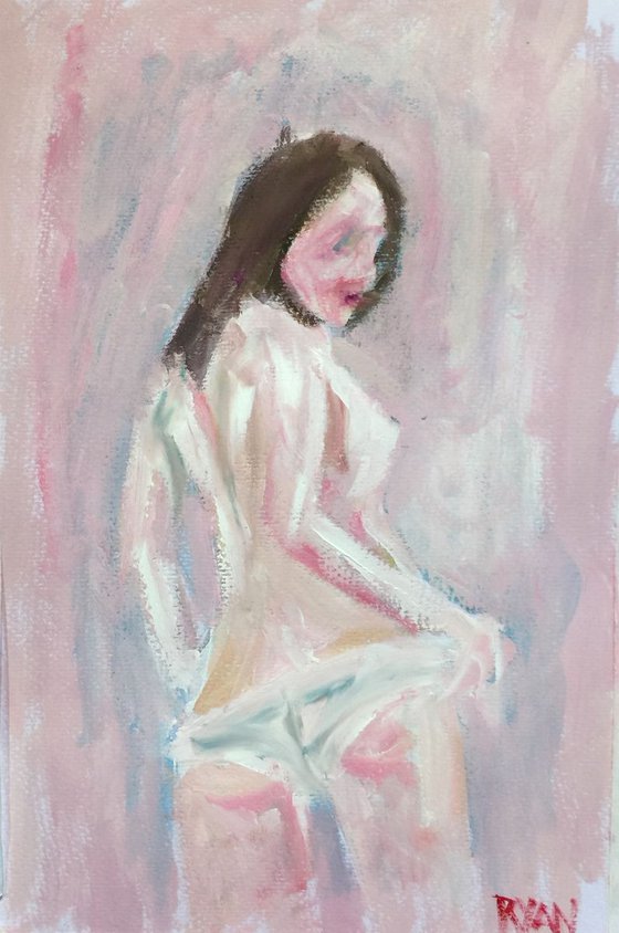Pink and Blue Nude Oil On Paper