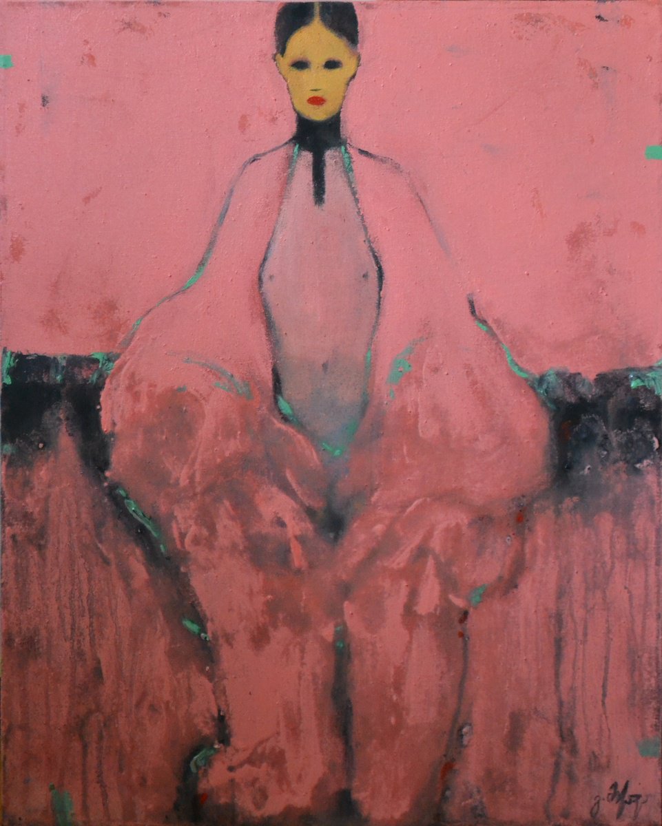 Abstract Portrait Painting By Gela Mikava, 16 X 20, The Alienation, Original Artwork