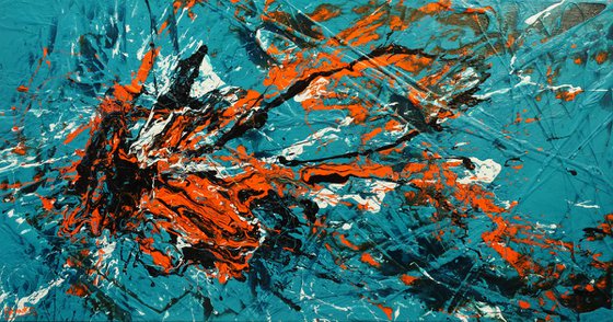 Teal and Tango 190cm x 100cm Teal Orange Textured Abstract Art