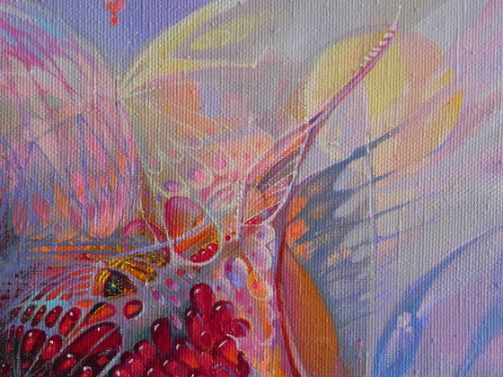 "Flying pomegranate" Original art Oil on canvas Contemporary home decor