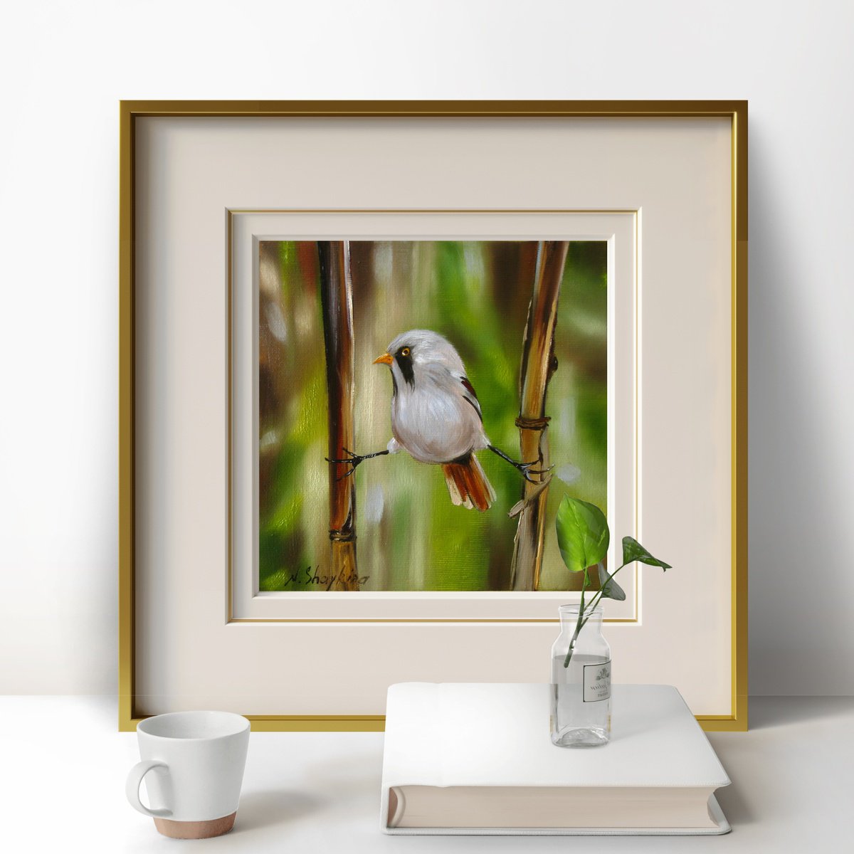 Photorealistic Oil Painting , Small Bird Painting On Reeds By Natalia Shaykina, 8 X 8, Artwork For Sale On Artfinder
