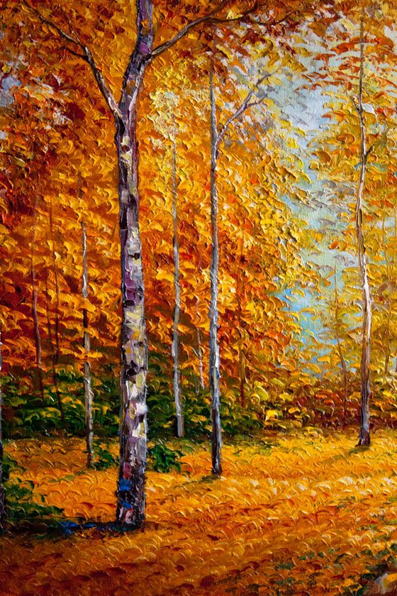 Birch grove in autumn (size 85х45cm)