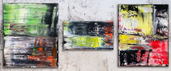 "Bridging The Gap" - Save As A Series - Original PMS Large Abstract Triptych Acrylic Paintings On Hand Stretched and Gallery Wrap Canvas - 86" x 36"