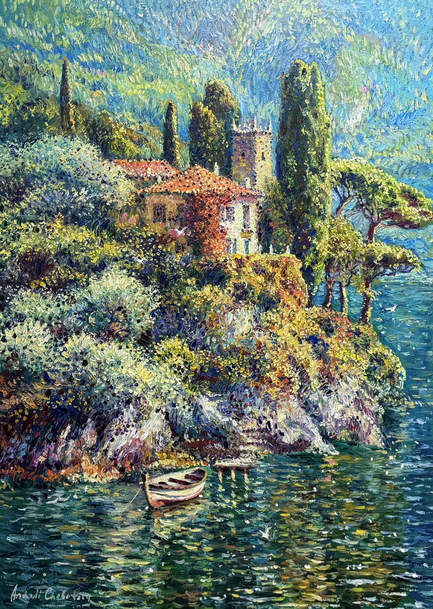 Paradise Shore Of Lake Como By Andrii Chebotaru, 39 X 55, Artwork For Sale On Artfinder