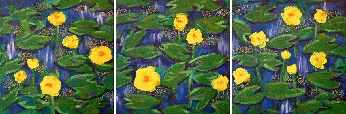 Water Lily Yellow... Triptych  /  ORIGINAL PAINTING by Salana Art Gallery