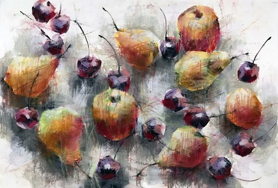 Summer fruits. One of a kind, original painting, handmad work, gift.