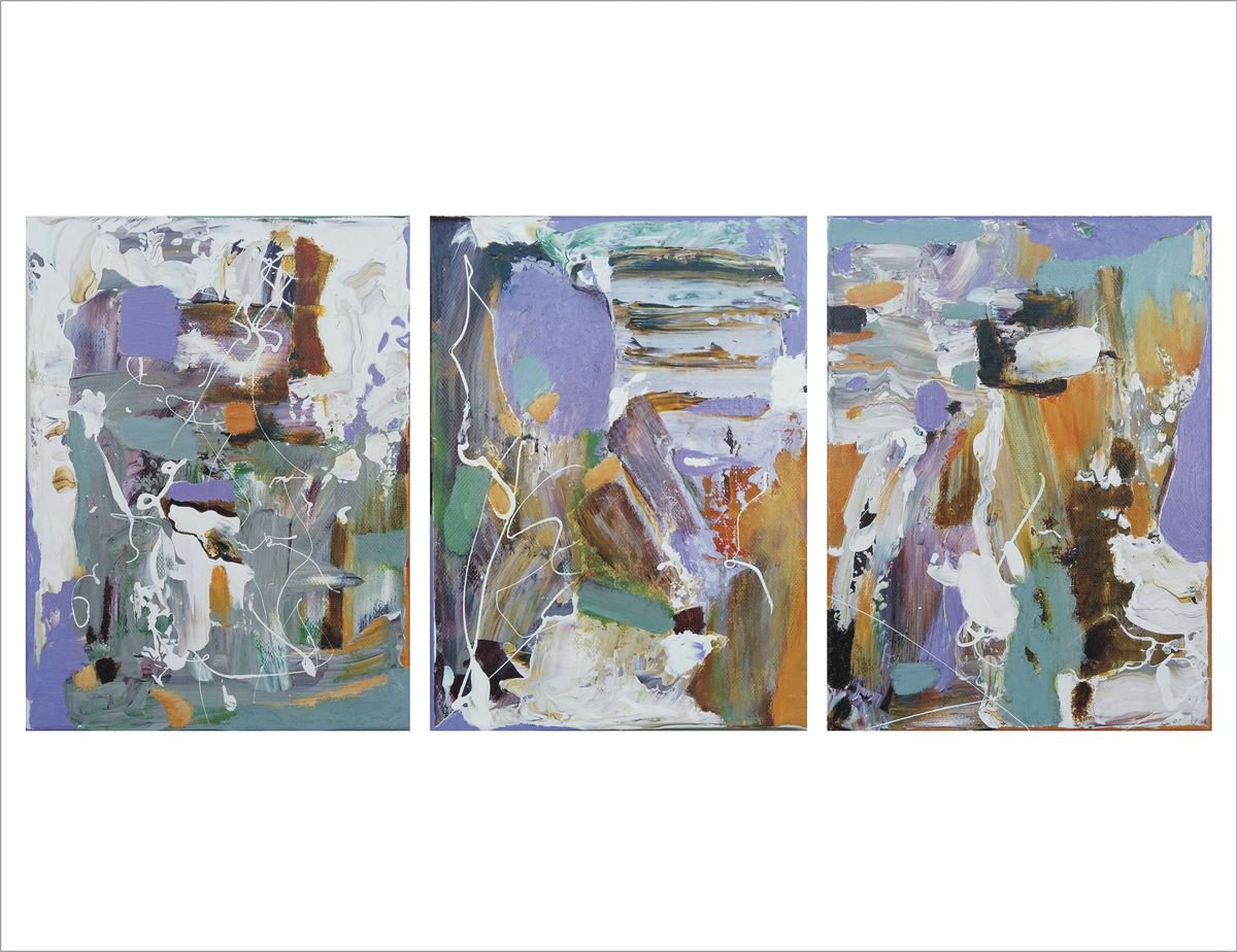 Feeling light and wonderful, 54x23cm, abstract triptych painting by Emilia Milcheva