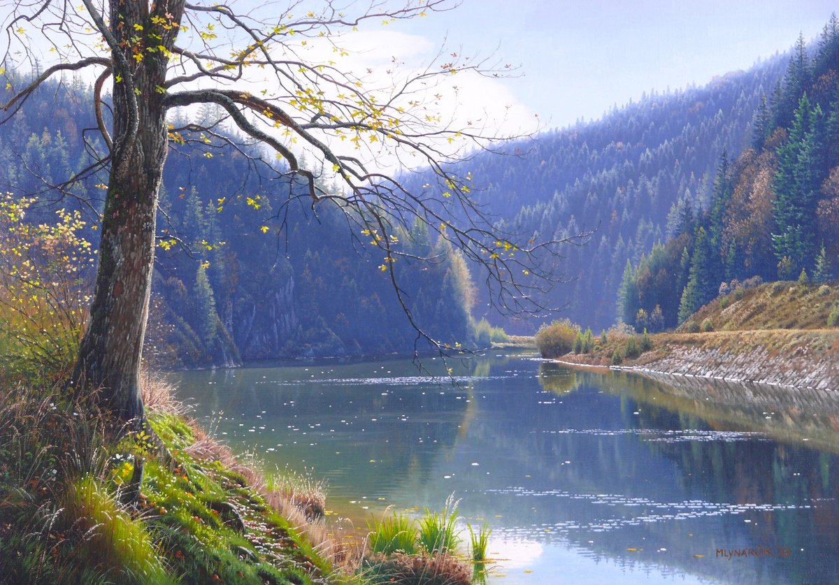 Photorealistic Landscape Oil Painting By Mlynarcik Emil, 20 X 14", Under The Maple Tree, Original Artwork