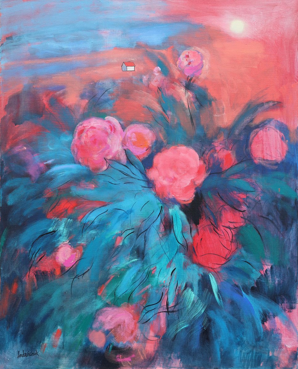 Peony Bush. Sunset By Artem Andreichuk, 31 X 39, Artwork For Sale On Artfinder