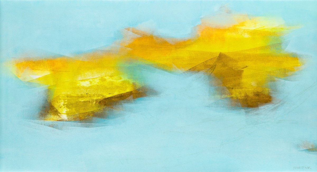 Serenity Ice and fire Abstract Bleu yellow Wall art by Fabienne Monestier