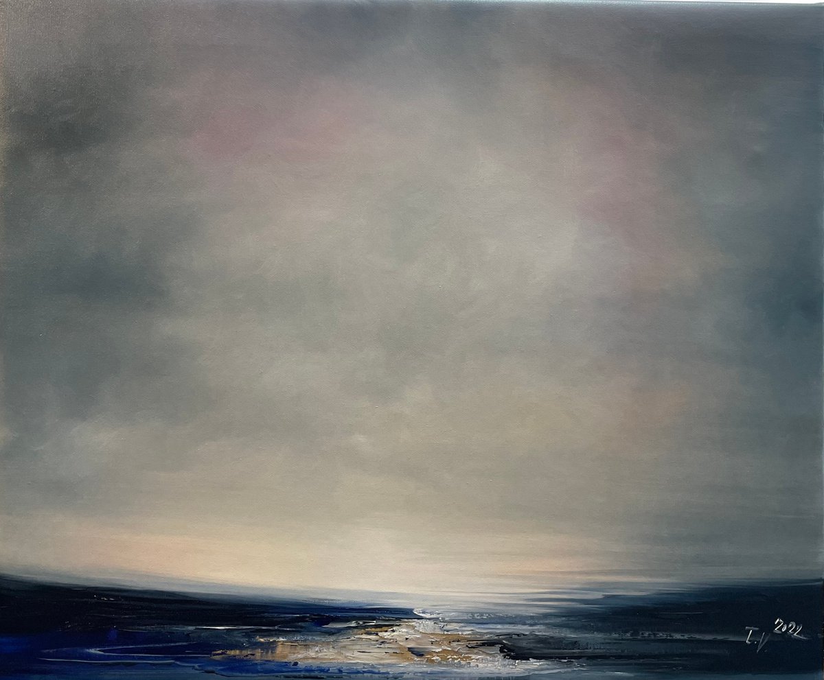 Impressionistic Landscape Oil Painting By Timea Valsami, 24 X 20", Silver Shore, Original Artwork