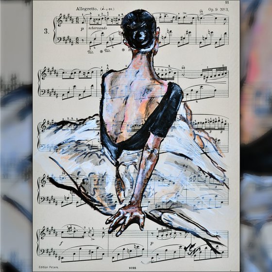 Ballerina No. II - Painting on the Vintage Music sheet