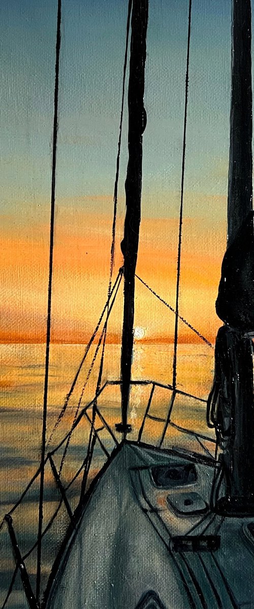 Sailboat at sunset by Valentina Ash