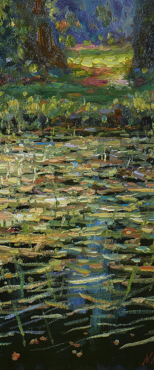 Overgrown Pond - sunny summer painting by Nikolay Dmitriev