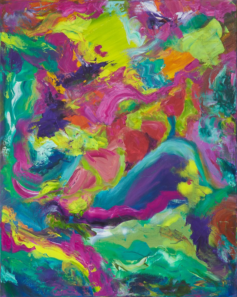 Abstract Portrait Oil Painting By Simon Findlay, 31 X 39", Making Body Sculptures, Original Artwork