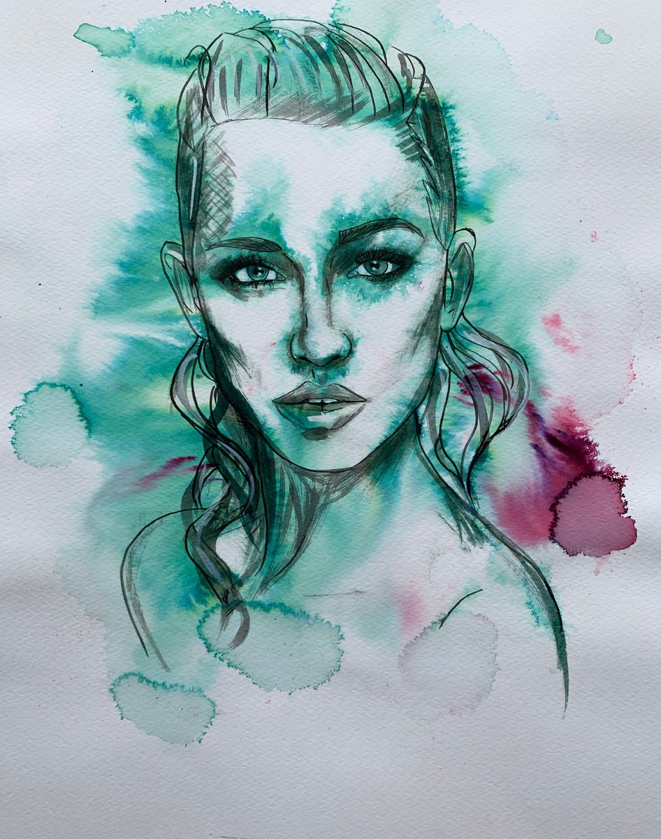 Illustrative Portrait Painting By Dianne Bowell, 11 X 15, Simply, Original Artwork