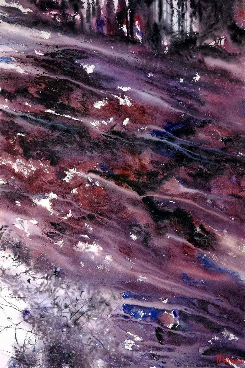 Abstract Landscape Watercolour By Neil Wrynne, 15 X 22", Deep In The Shade, Original Artwork