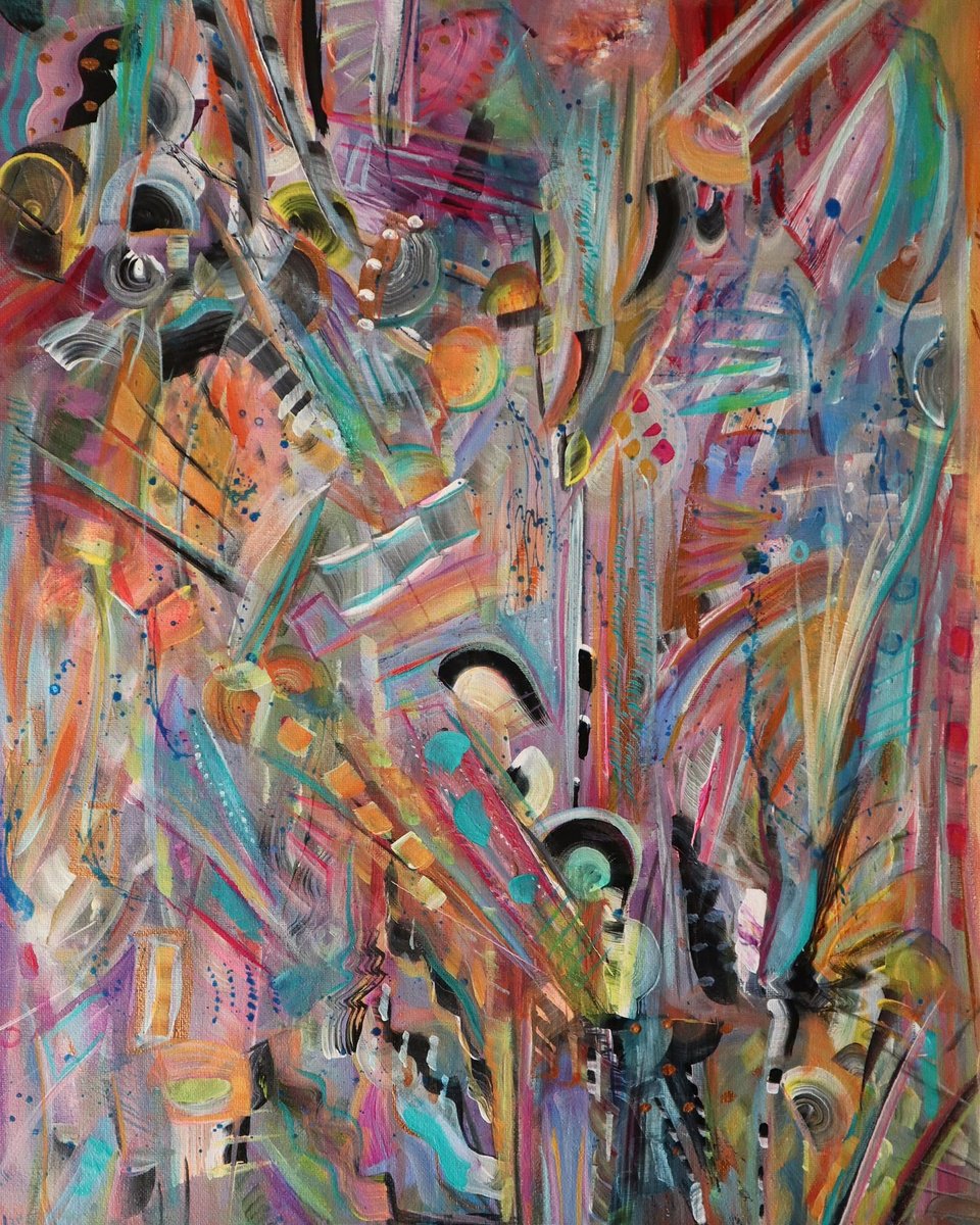 Abstract Acrylic Painting By Samah Kthar, 16 X 20", Dawn Of Completion, Original Artwork