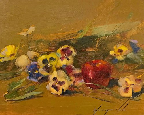 Pansies, Oil painting, One of a kind, Handmade artwork by Vahe Yeremyan