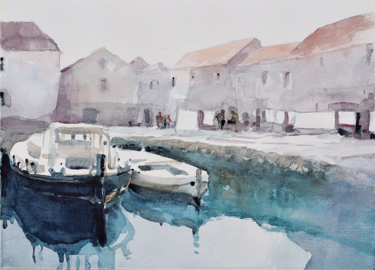 Adriatic sea harbor by Goran igoli? Watercolors