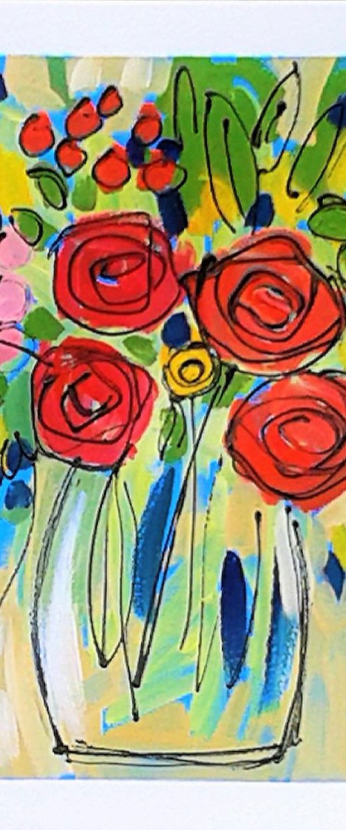 Summer Flowers in a Glass Vase by Jan Rippingham