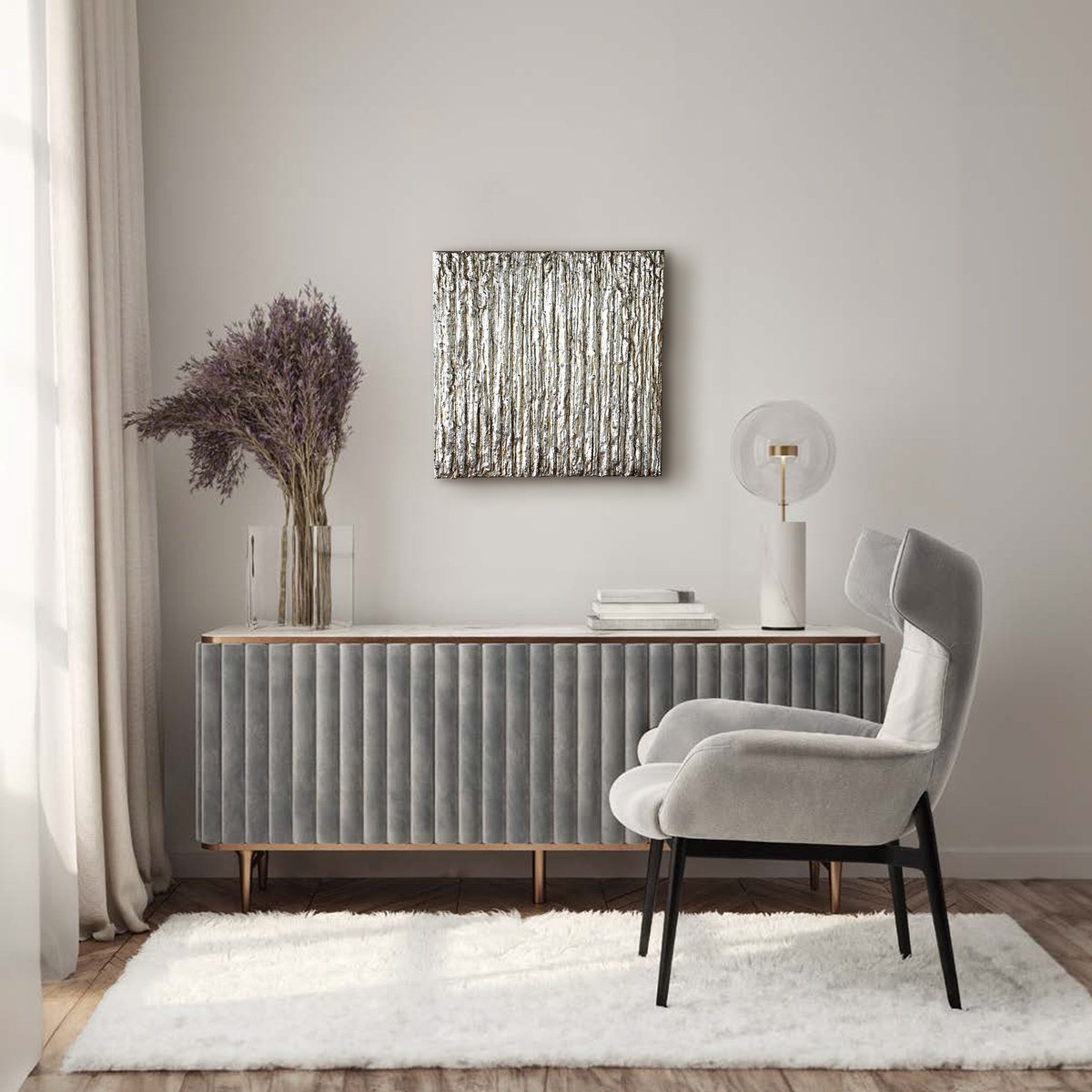 Abstract Acrylic Painting By Cristina Simeoni, 16 X 16, Silver Lights, Original Artwork