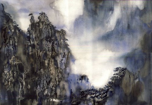 Misty mountains with blue by Alfred  Ng