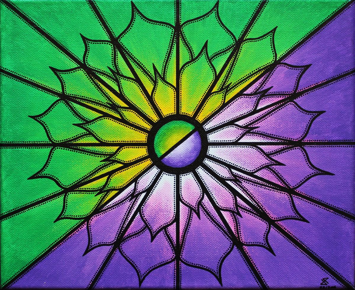 Abstract Botanical Painting By Jonathan Pradillon, 16 X 14, Purple And Green, Original Artwork