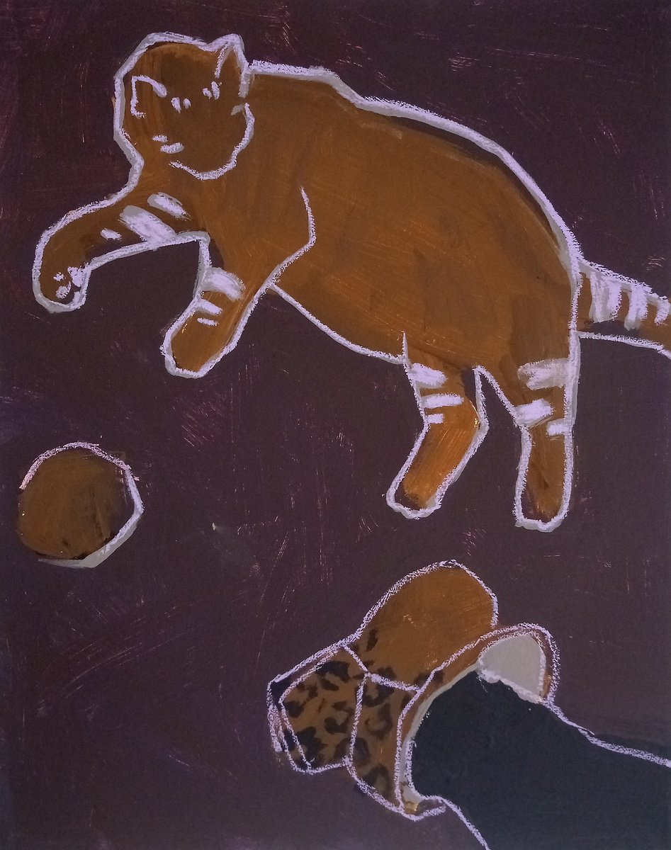 Expressive Animal Acrylic Painting By Valerie Lazareva, 16 X 20", #35/24 Tiger Cat, Original Artwork