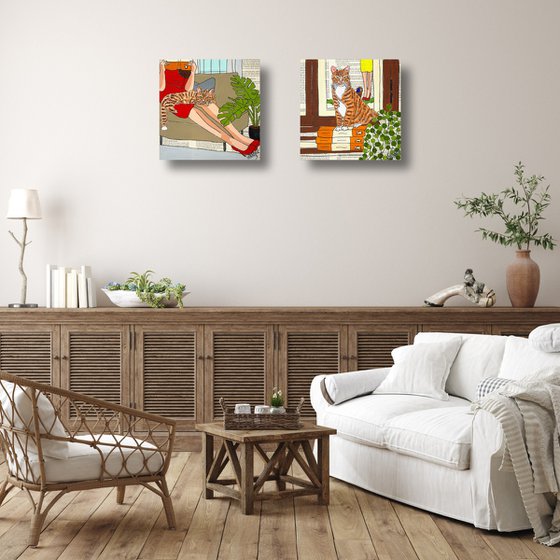 Cat Capers Lounging 2 30cm x 30cm