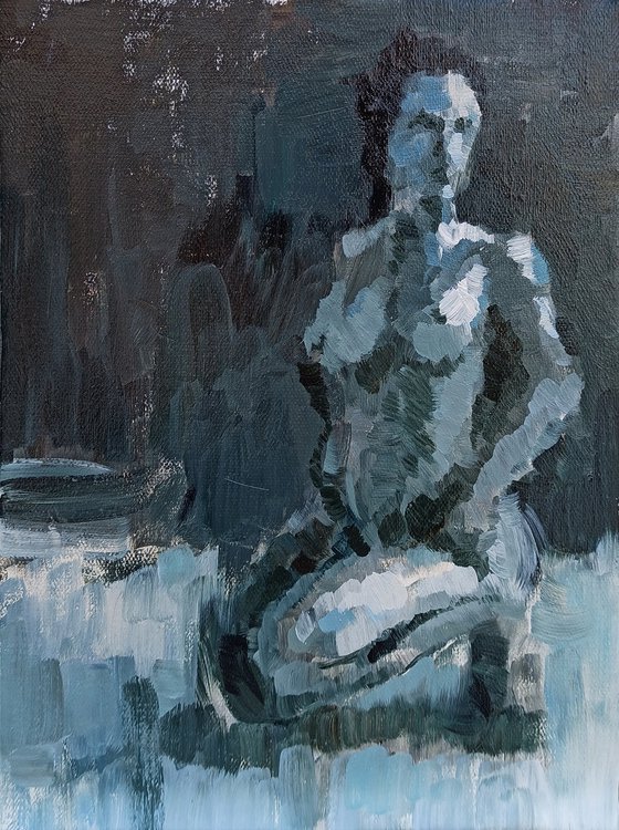 Nude figure in black and white - 1(Oil painting, 24x30cm)