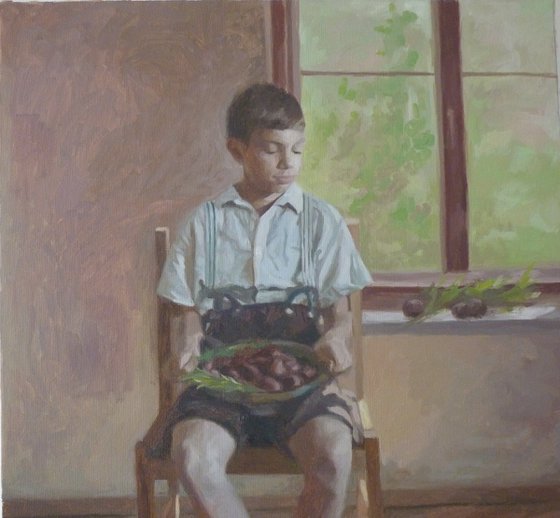 Boy with plums