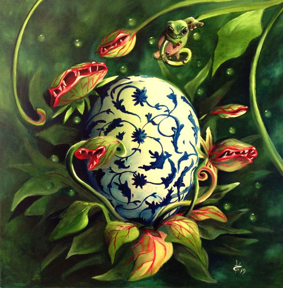 The dragon egg - original oil on wood