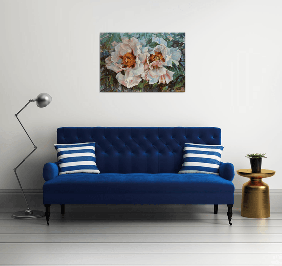 Two peonies. 100x70