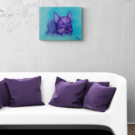 French bulldog. Sweet puppy portrait. 60x50 cm