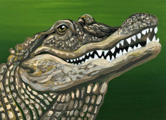 ACEO ATC Original Painting Alligator Reptile Wildlife Art-Carla Smale