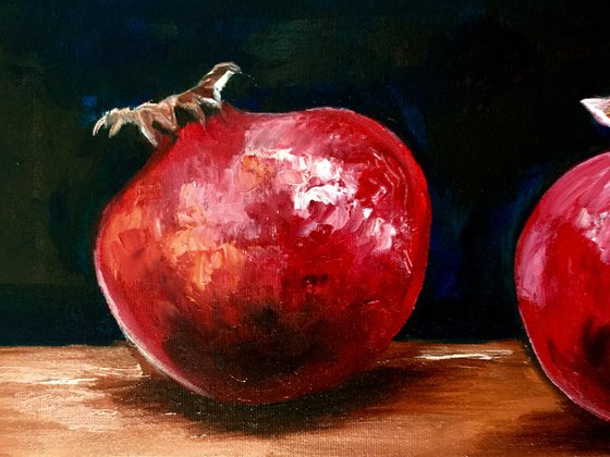 Still life with two  Pomegranates fruits still life original oil painting on canvas wall decor