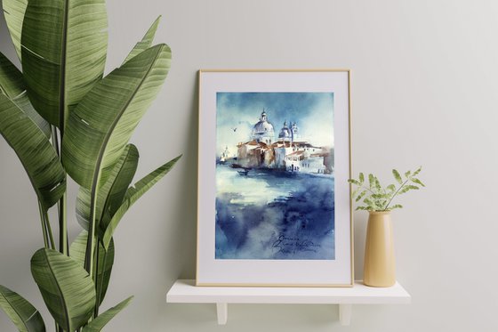 "Deep water of Venice. Architectural landscape" Original watercolor painting