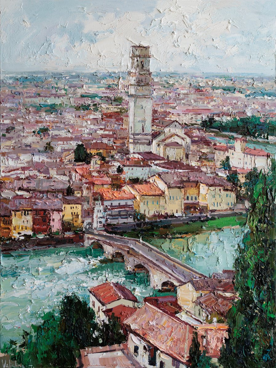 Impressionistic Landscape Oil Painting By Anastasiia Valiulina, 24 X 31, Verona Italy, Original Artwork