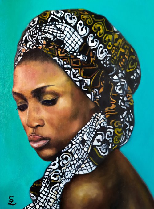 Portrait of  "African woman with turban" by Veronica Ciccarese